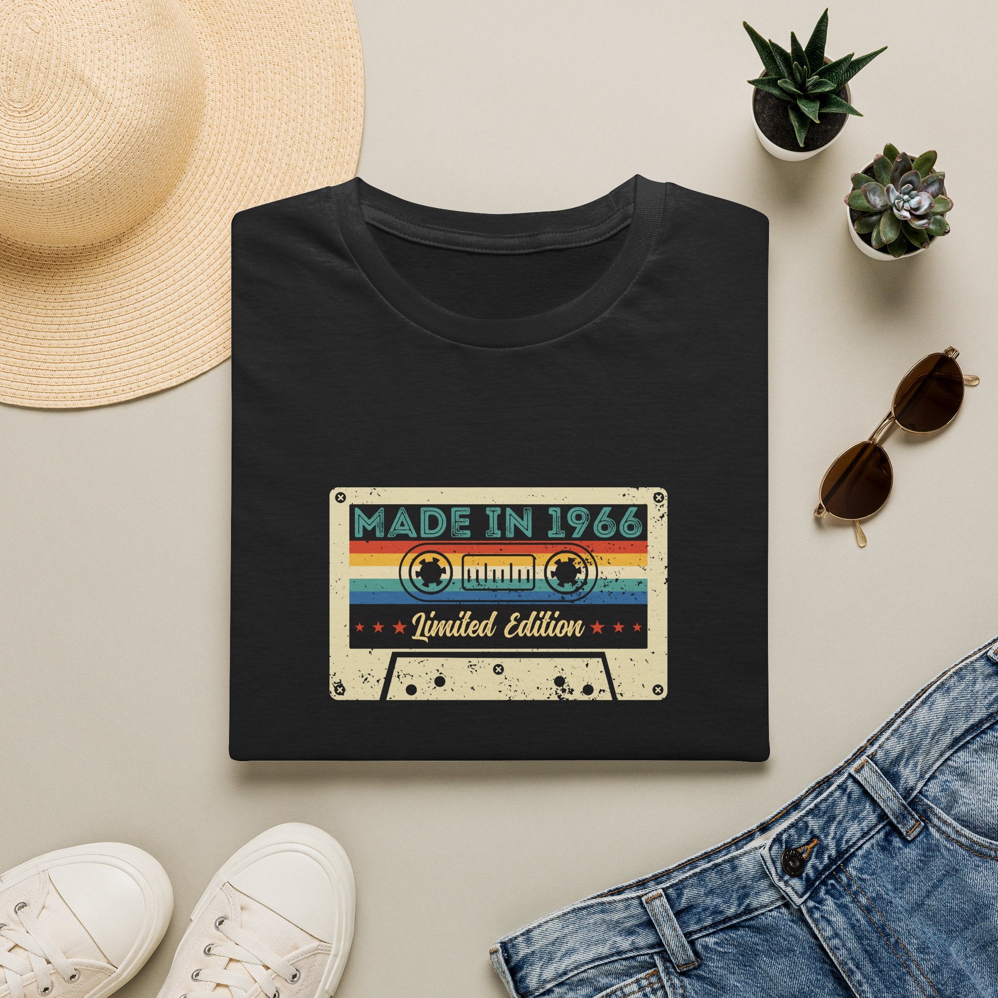 60th Birthday Made in 1966 Cassette Tape Unisex T-Shirt Unisex Adult T-shirt Birthday Globally Fulfilled