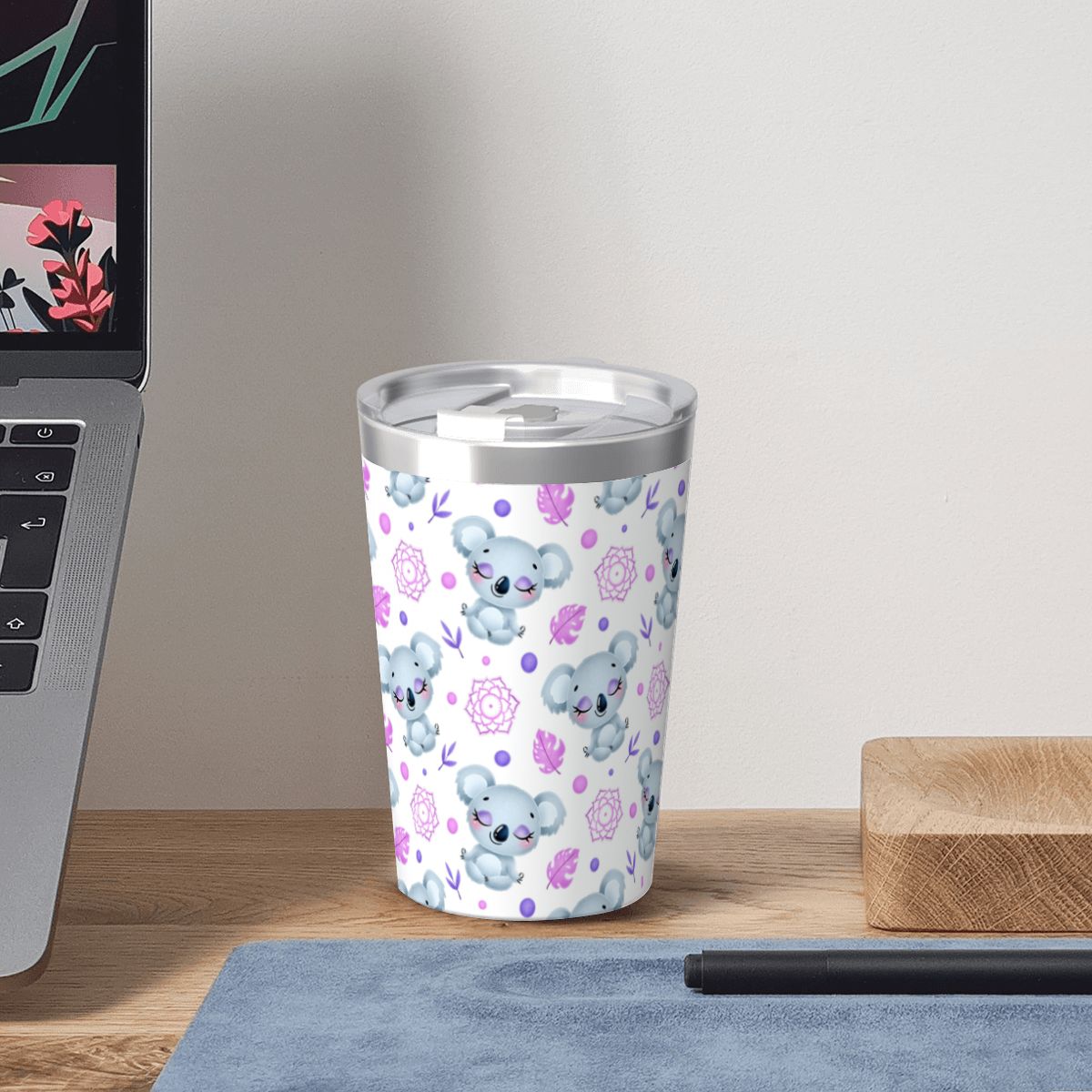 Zen Koala Small Stainless Steel Travel Mug Cup 12oz/350ml
