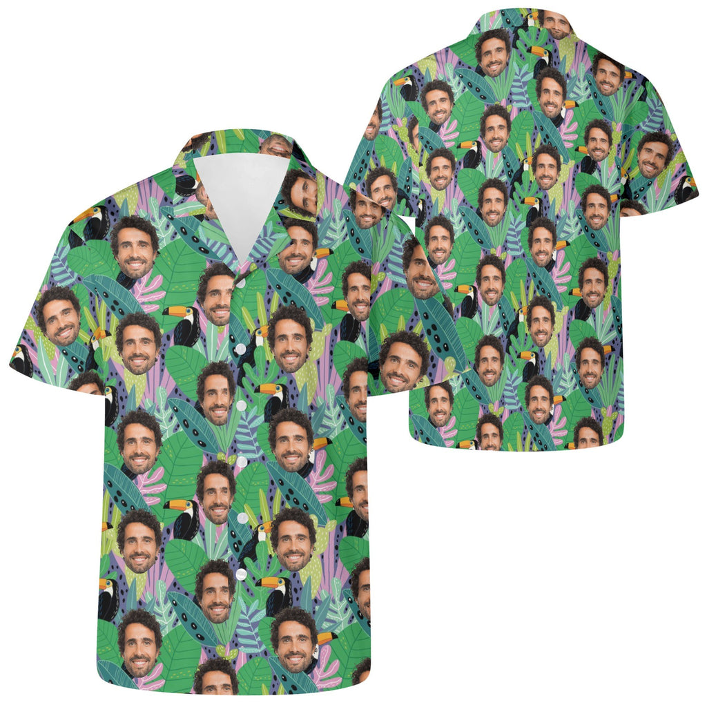 Personalised Add Your Face, Toucan Jungle Mens Casual Hawaiian Shirt Personalised Hawaiian Shirt Printed Offshore