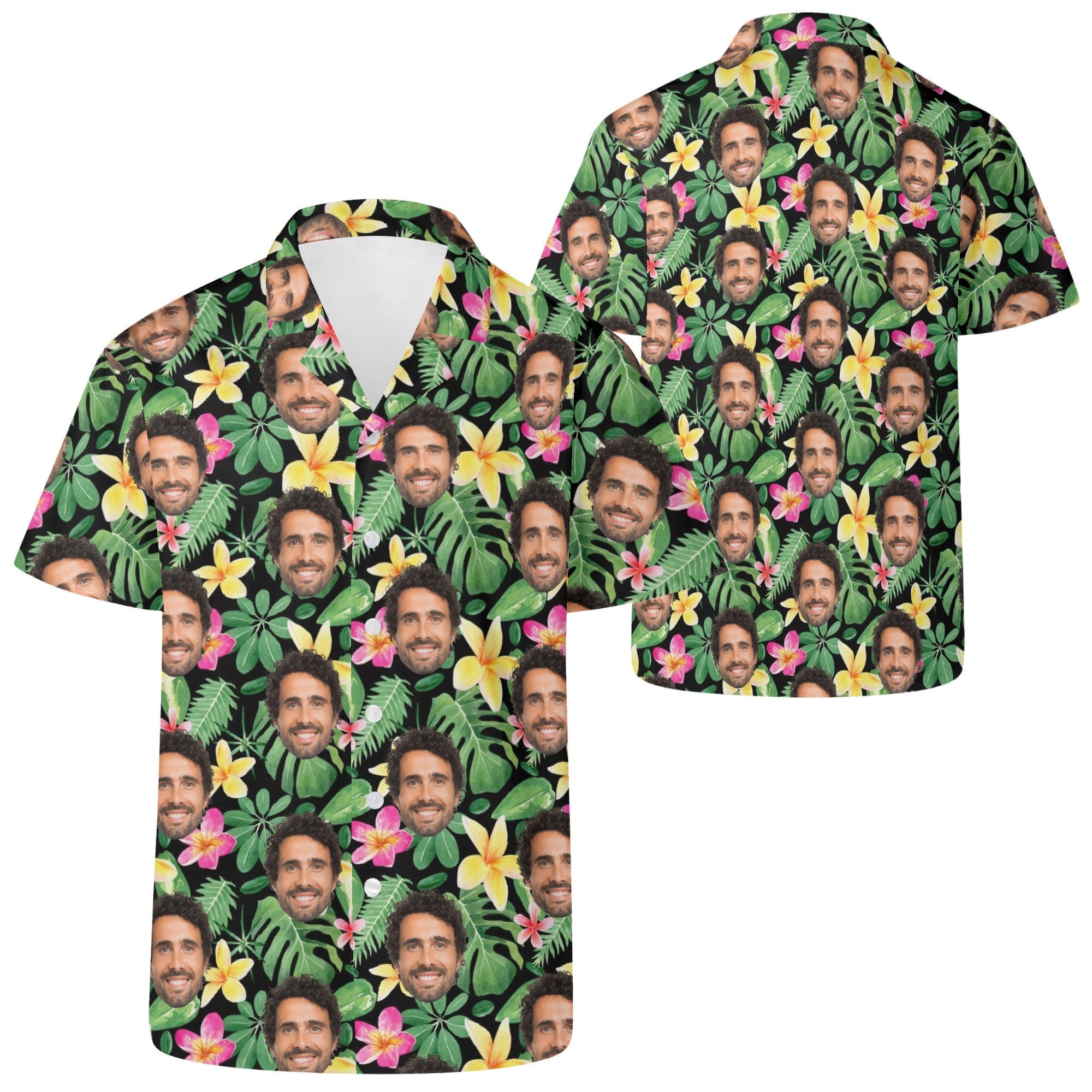 Personalised Add Your Face Frangipani Mens Casual Hawaiian Shirt Personalised Hawaiian Shirt Printed Offshore