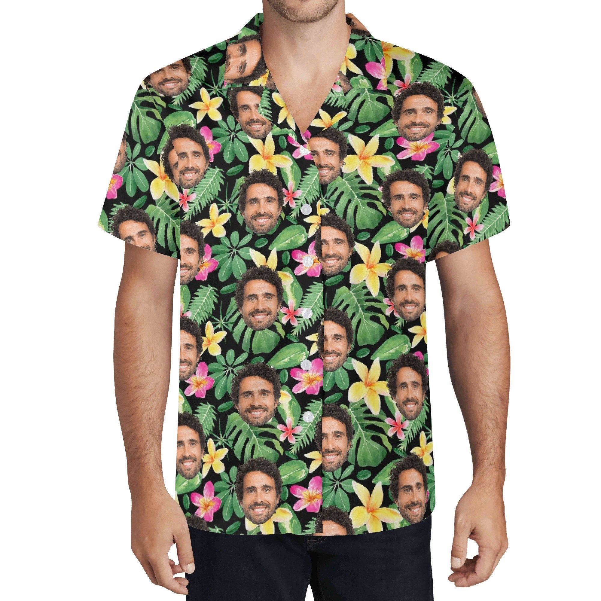 Personalised Add Your Face Frangipani Mens Casual Hawaiian Shirt Personalised Hawaiian Shirt Printed Offshore