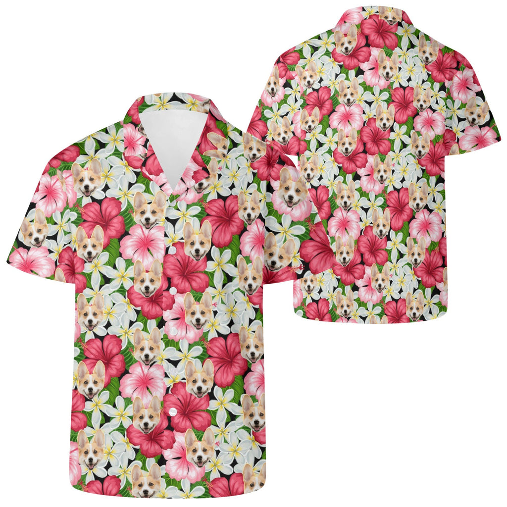 Personalised Pet Face On Hibiscus Mens Casual Hawaiian Shirt Personalised Hawaiian Shirt Printed Offshore
