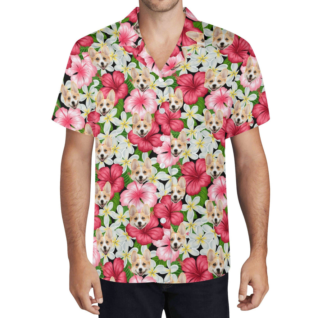 Personalised Pet Face On Hibiscus Mens Casual Hawaiian Shirt Personalised Hawaiian Shirt Printed Offshore