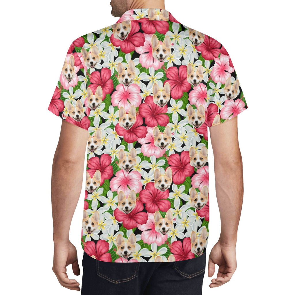 Personalised Pet Face On Hibiscus Mens Casual Hawaiian Shirt Personalised Hawaiian Shirt Printed Offshore