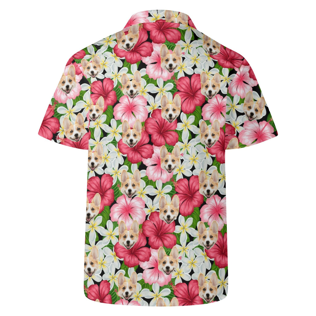 Personalised Pet Face On Hibiscus Mens Casual Hawaiian Shirt Personalised Hawaiian Shirt Printed Offshore