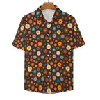 Abstract Floral On Brown Women's Collared Pocketless Short Sleeve Shirt