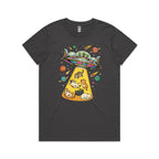 UFO Cat Abduction Women's AS Colour T-shirt Charcoal Womens T-shirt animal Printed In Australia Sci Fi