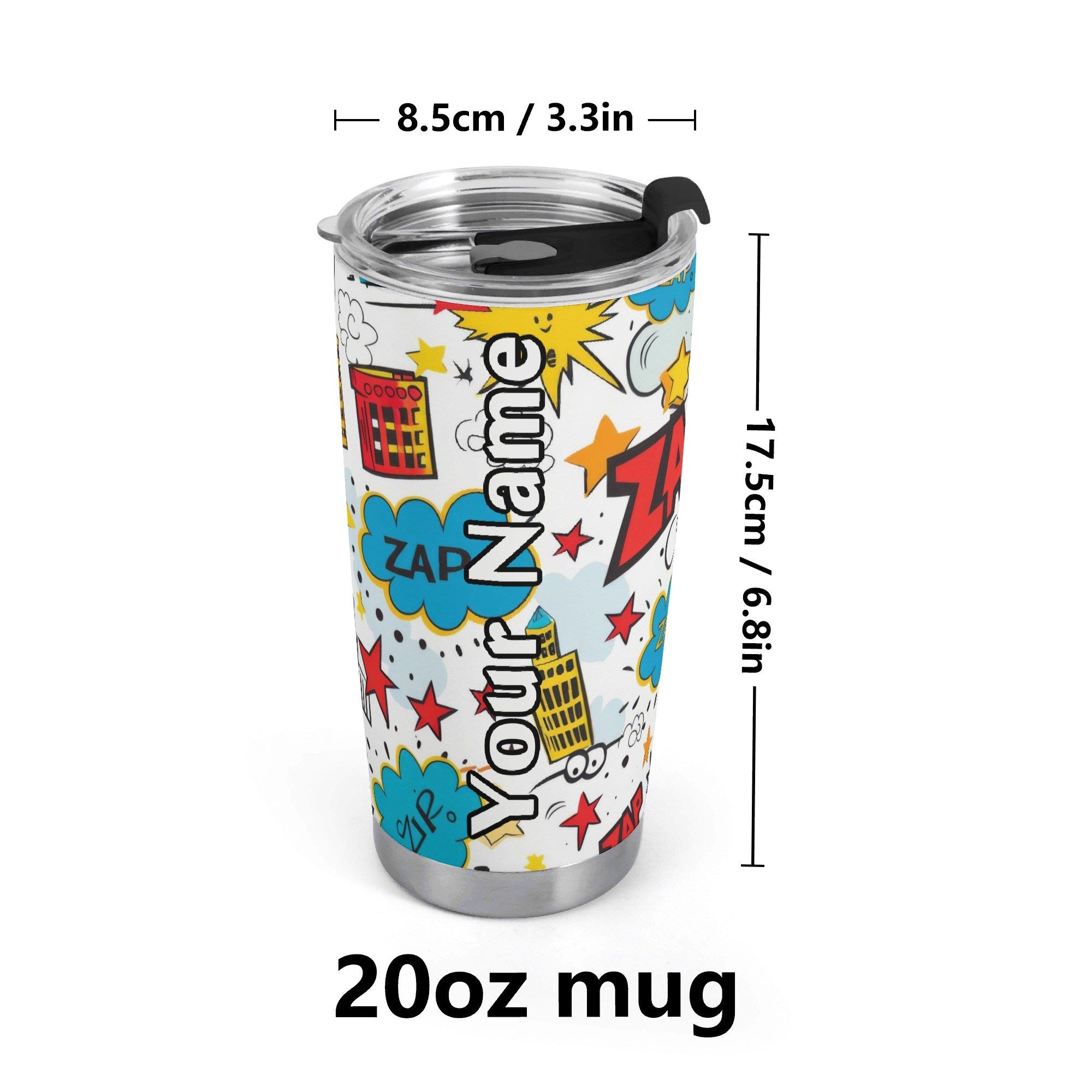Personalised Comic Book Fun Stainless Steel 20oz Travel Mug Personalised 20oz Travel Mug comic Printed Offshore