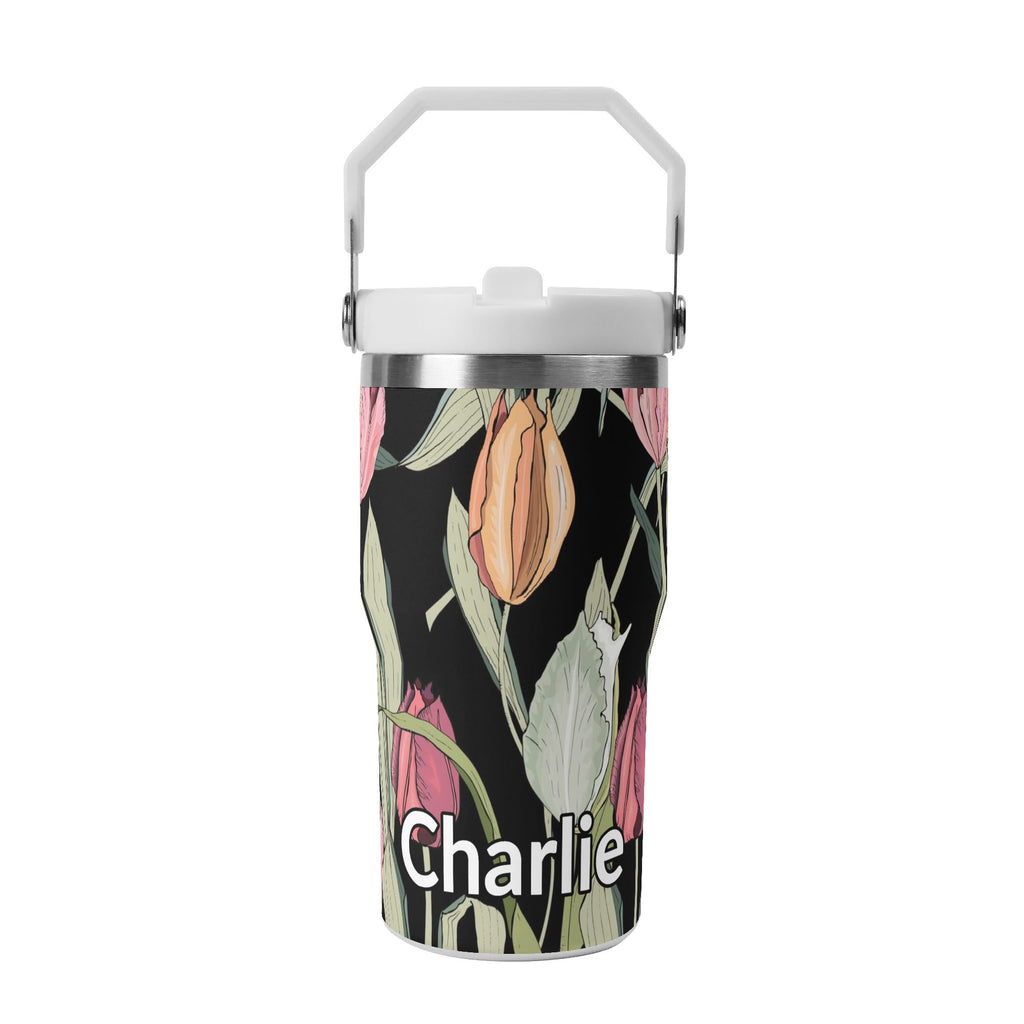 Personalised Tulips 20oz Stainless Steel Tumbler Screw On Lid With Straw Default Title Personalised 20oz Tumbler with Top Handle Globally Fulfilled Plants