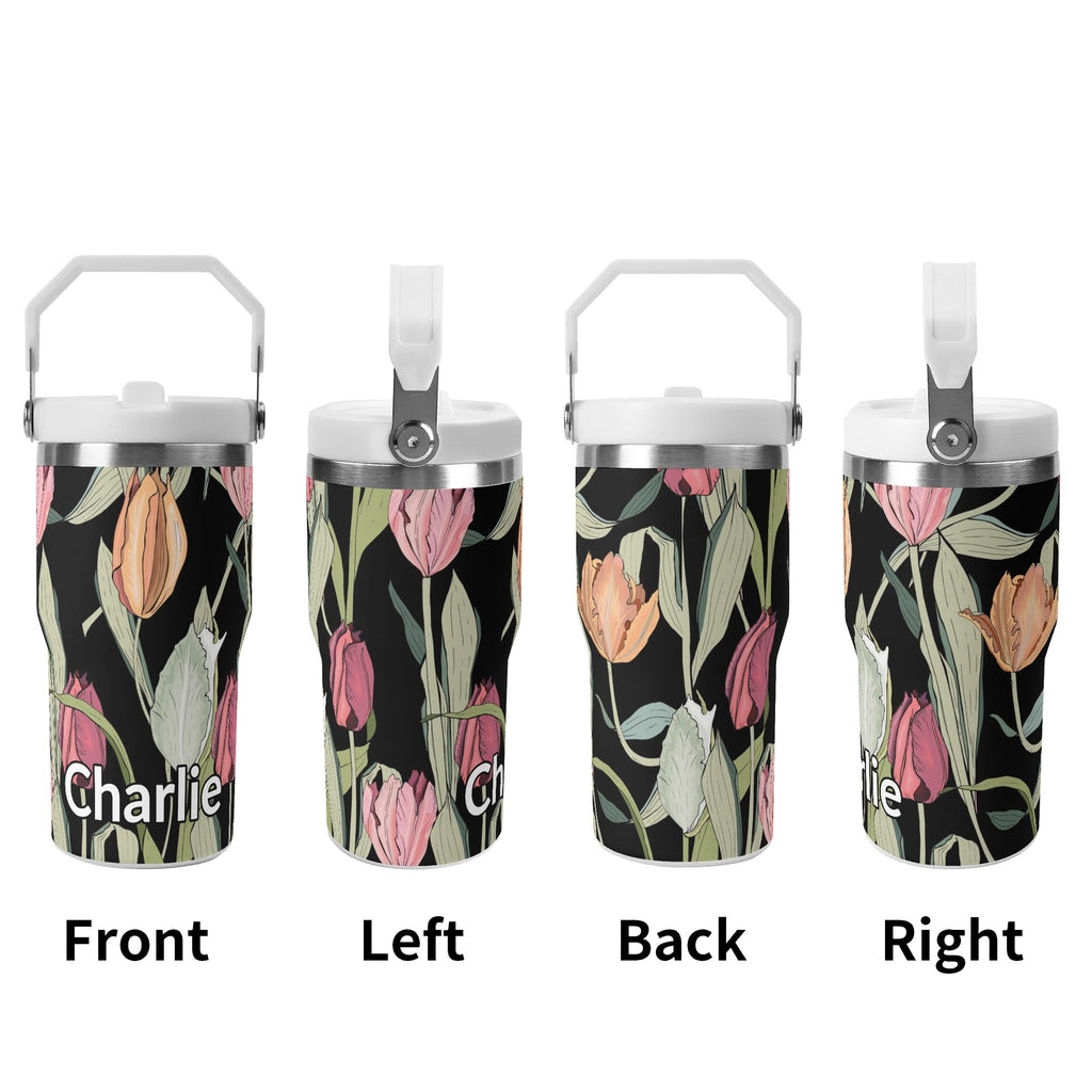 Personalised Tulips 20oz Stainless Steel Tumbler Screw On Lid With Straw Personalised 20oz Tumbler with Top Handle Globally Fulfilled Plants