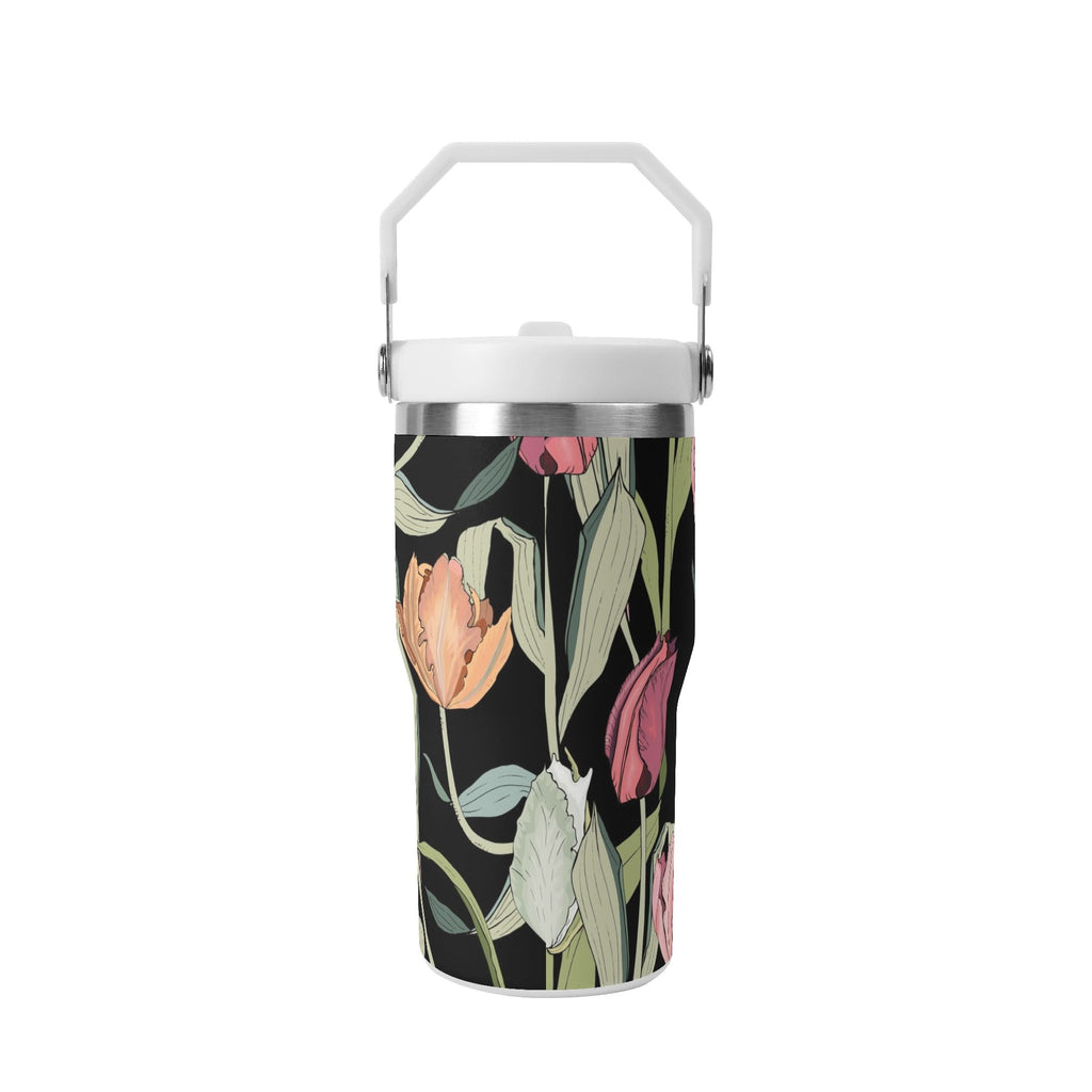 Personalised Tulips 20oz Stainless Steel Tumbler Screw On Lid With Straw Personalised 20oz Tumbler with Top Handle Globally Fulfilled Plants