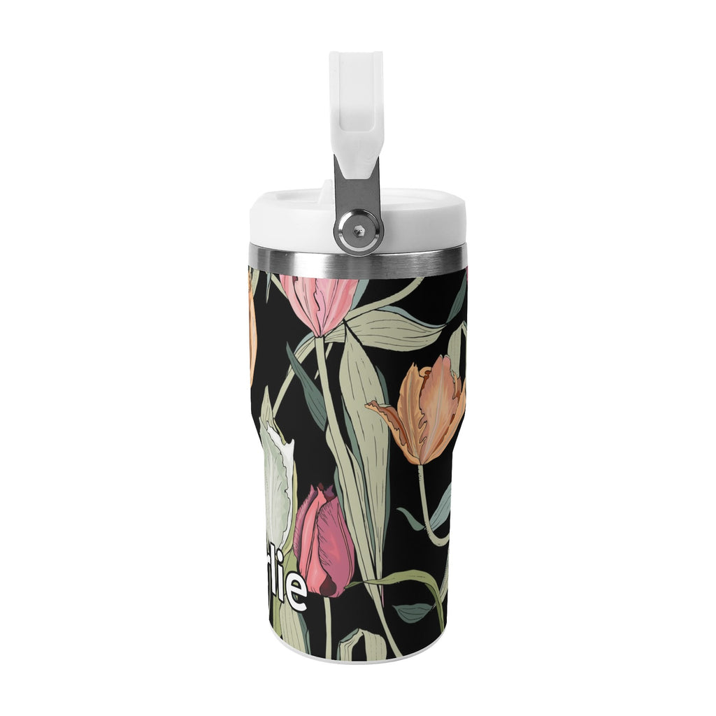 Personalised Tulips 20oz Stainless Steel Tumbler Screw On Lid With Straw Personalised 20oz Tumbler with Top Handle Globally Fulfilled Plants