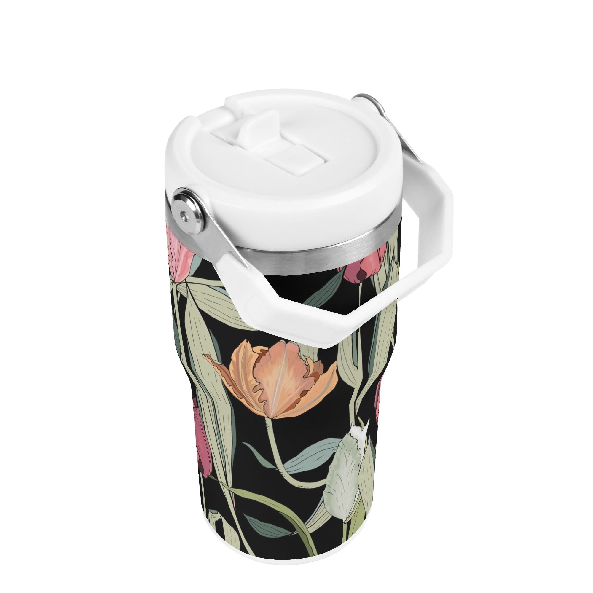 Personalised Tulips 20oz Stainless Steel Tumbler Screw On Lid With Straw Personalised 20oz Tumbler with Top Handle Globally Fulfilled Plants