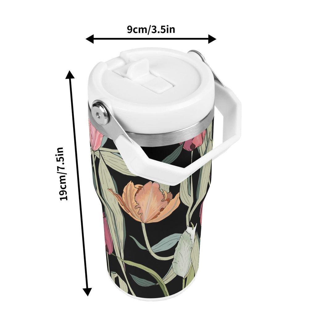 Personalised Tulips 20oz Stainless Steel Tumbler Screw On Lid With Straw Personalised 20oz Tumbler with Top Handle Globally Fulfilled Plants