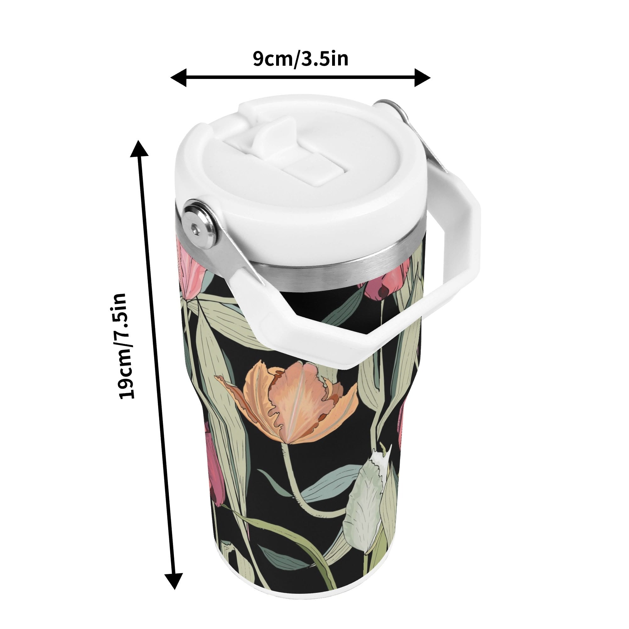Personalised Tulips 20oz Stainless Steel Tumbler Screw On Lid With Straw Personalised 20oz Tumbler with Top Handle Globally Fulfilled Plants