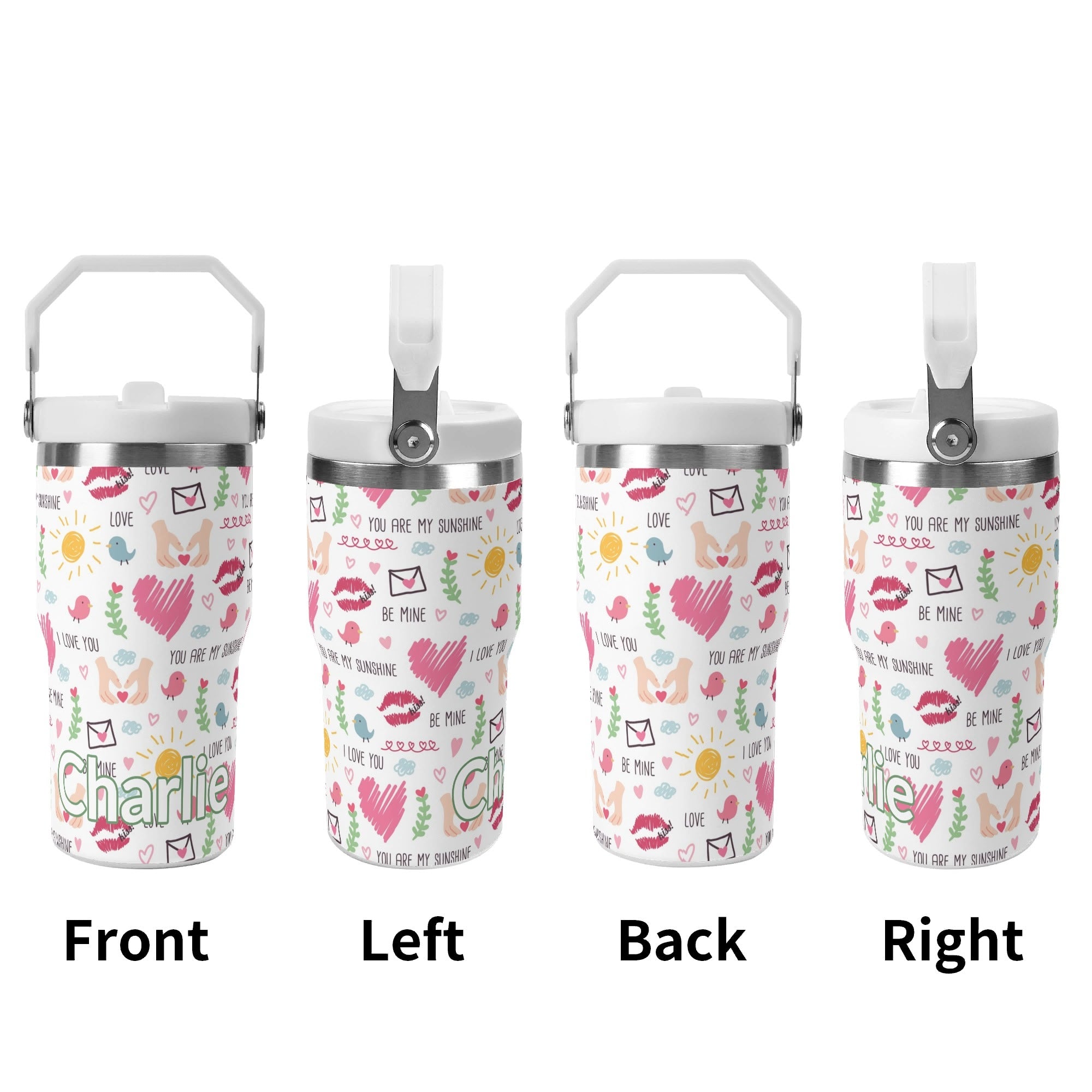Personalised Valentine 20oz Stainless Steel Tumbler Screw On Lid With Straw Personalised 20oz Tumbler with Top Handle Love Printed Offshore