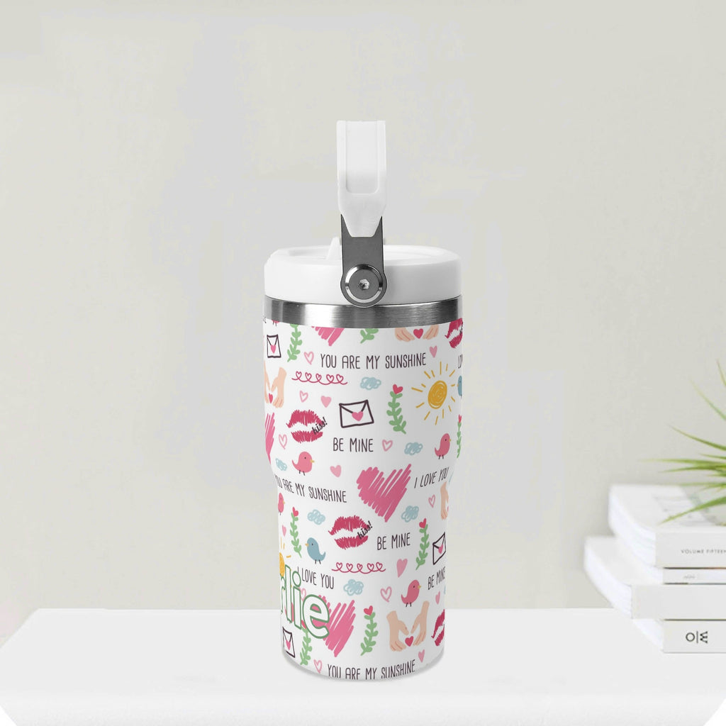 Personalised Valentine 20oz Stainless Steel Tumbler Screw On Lid With Straw Personalised 20oz Tumbler with Top Handle Love Printed Offshore