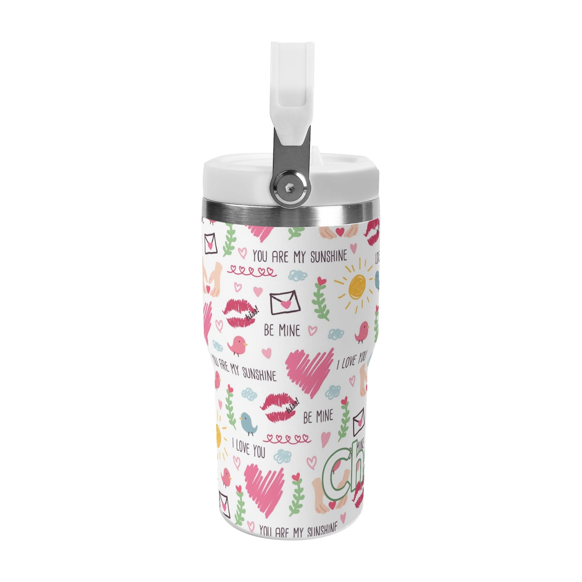 Personalised Valentine 20oz Stainless Steel Tumbler Screw On Lid With Straw Personalised 20oz Tumbler with Top Handle Love Printed Offshore
