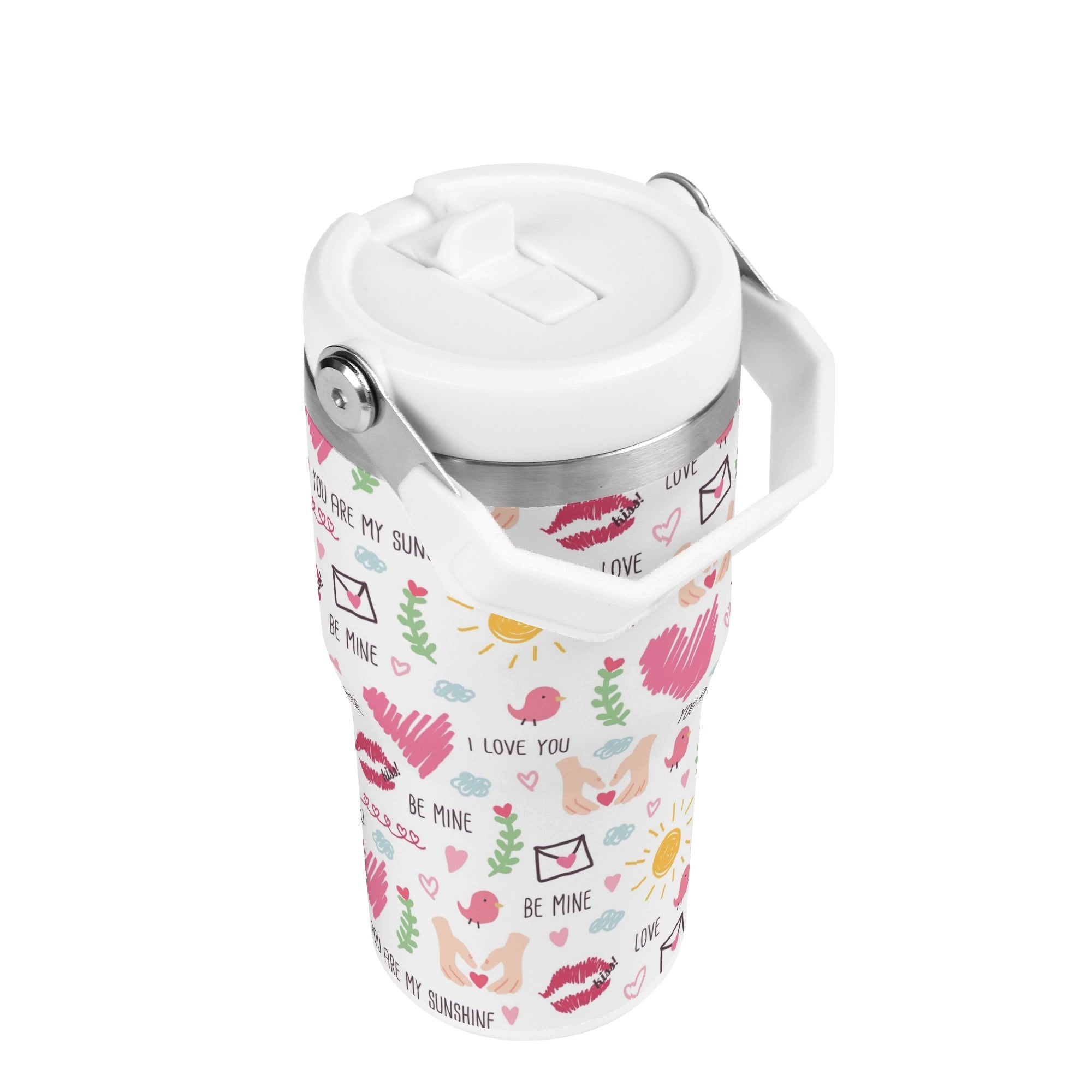 Personalised Valentine 20oz Stainless Steel Tumbler Screw On Lid With Straw Personalised 20oz Tumbler with Top Handle Love Printed Offshore