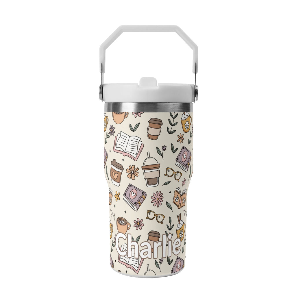 Personalised Books And Coffee 20oz Stainless Steel Tumbler Screw On Lid With Straw Default Title Personalised 20oz Tumbler with Top Handle Coffee Printed Offshore Reading