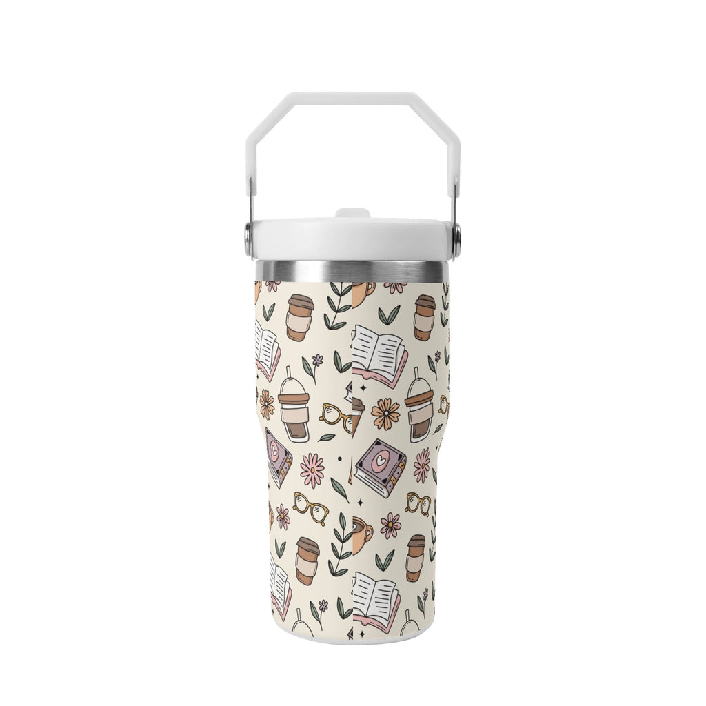 Personalised Books And Coffee 20oz Stainless Steel Tumbler Screw On Lid With Straw Personalised 20oz Tumbler with Top Handle Coffee Printed Offshore Reading