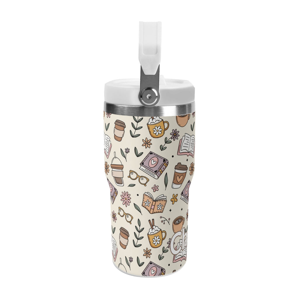 Personalised Books And Coffee 20oz Stainless Steel Tumbler Screw On Lid With Straw Personalised 20oz Tumbler with Top Handle Coffee Printed Offshore Reading