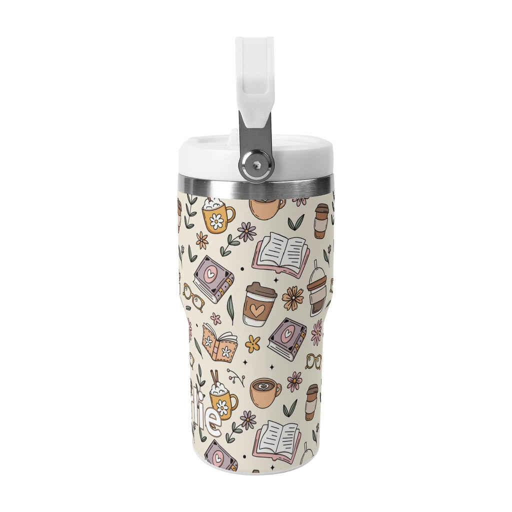 Personalised Books And Coffee 20oz Stainless Steel Tumbler Screw On Lid With Straw Personalised 20oz Tumbler with Top Handle Coffee Printed Offshore Reading