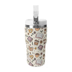 Personalised Books And Coffee 20oz Stainless Steel Tumbler Screw On Lid With Straw Personalised 20oz Tumbler with Top Handle Coffee Printed Offshore Reading