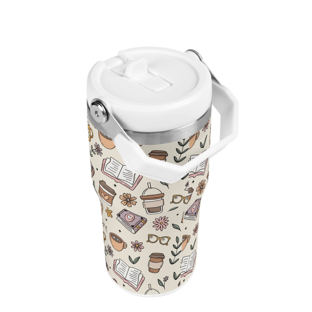 Personalised Books And Coffee 20oz Stainless Steel Tumbler Screw On Lid With Straw Personalised 20oz Tumbler with Top Handle Coffee Printed Offshore Reading