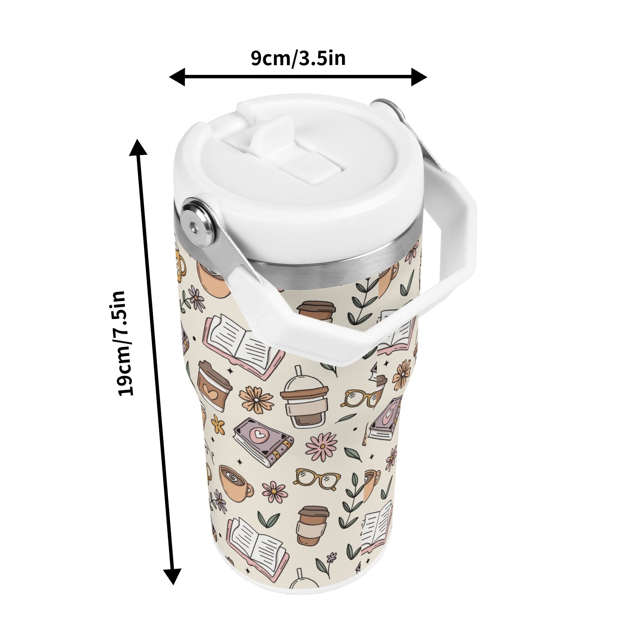 Personalised Books And Coffee 20oz Stainless Steel Tumbler Screw On Lid With Straw Personalised 20oz Tumbler with Top Handle Coffee Printed Offshore Reading
