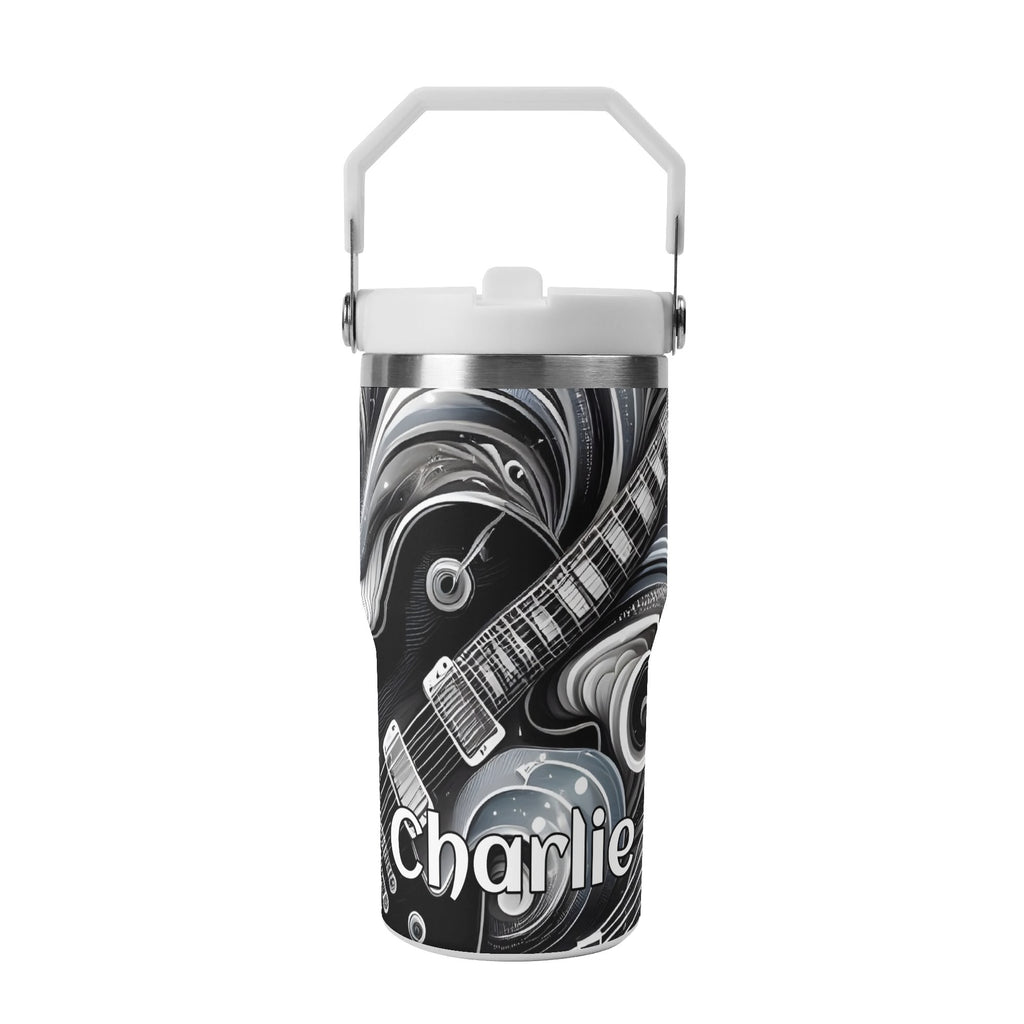 Personalised Black And White Guitar 20oz Stainless Steel Tumbler Screw On Lid With Straw Default Title Personalised 20oz Tumbler with Top Handle Music Printed Offshore
