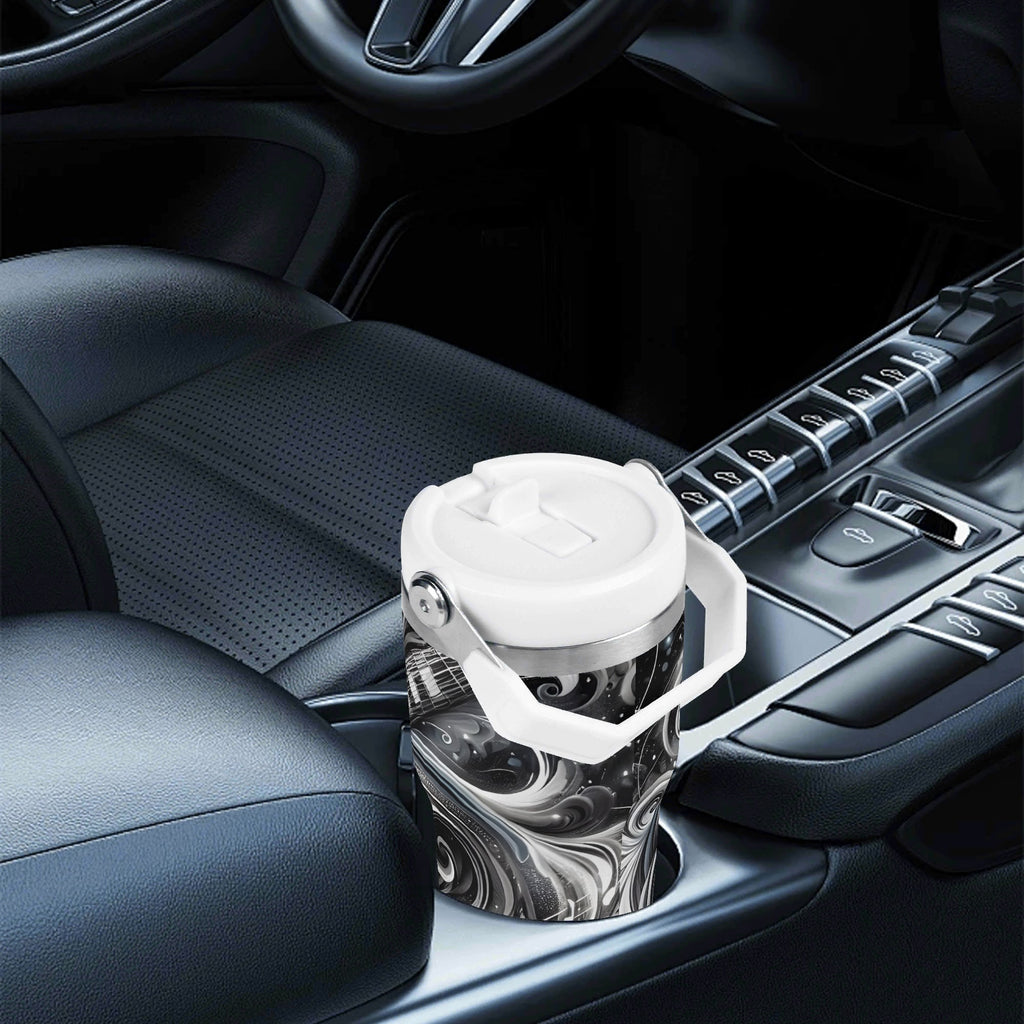 Personalised Black And White Guitar 20oz Stainless Steel Tumbler Screw On Lid With Straw Personalised 20oz Tumbler with Top Handle Music Printed Offshore