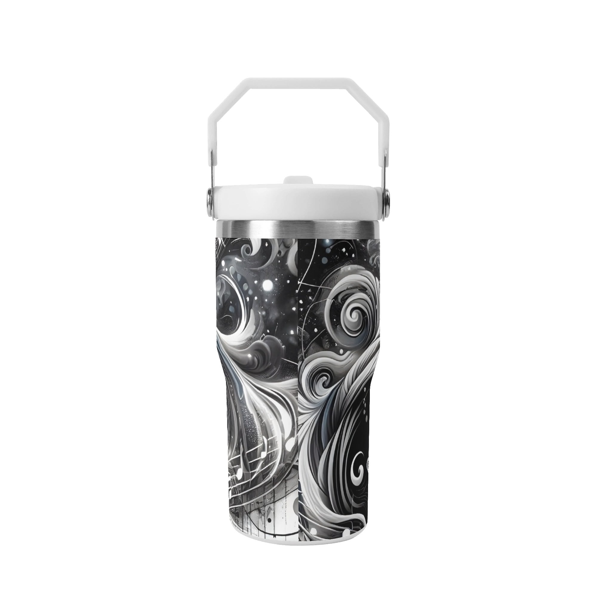 Personalised Black And White Guitar 20oz Stainless Steel Tumbler Screw On Lid With Straw Personalised 20oz Tumbler with Top Handle Music Printed Offshore