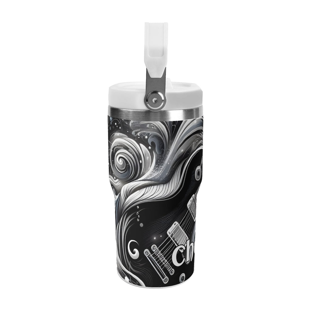 Personalised Black And White Guitar 20oz Stainless Steel Tumbler Screw On Lid With Straw Personalised 20oz Tumbler with Top Handle Music Printed Offshore