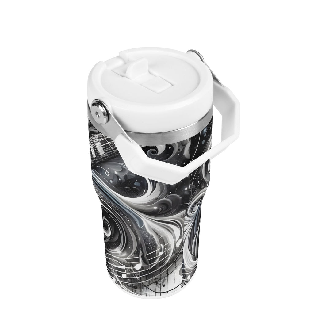 Personalised Black And White Guitar 20oz Stainless Steel Tumbler Screw On Lid With Straw Personalised 20oz Tumbler with Top Handle Music Printed Offshore