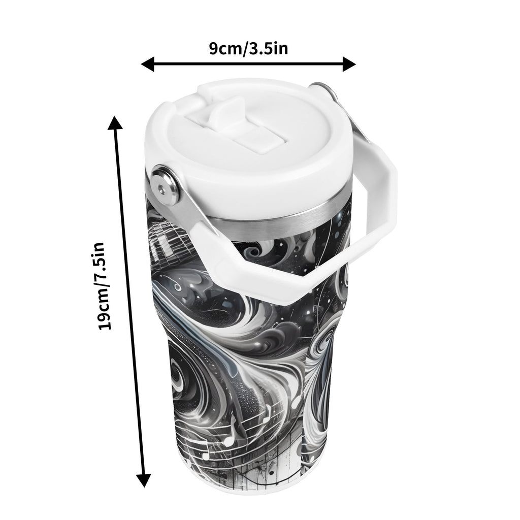 Personalised Black And White Guitar 20oz Stainless Steel Tumbler Screw On Lid With Straw Personalised 20oz Tumbler with Top Handle Music Printed Offshore