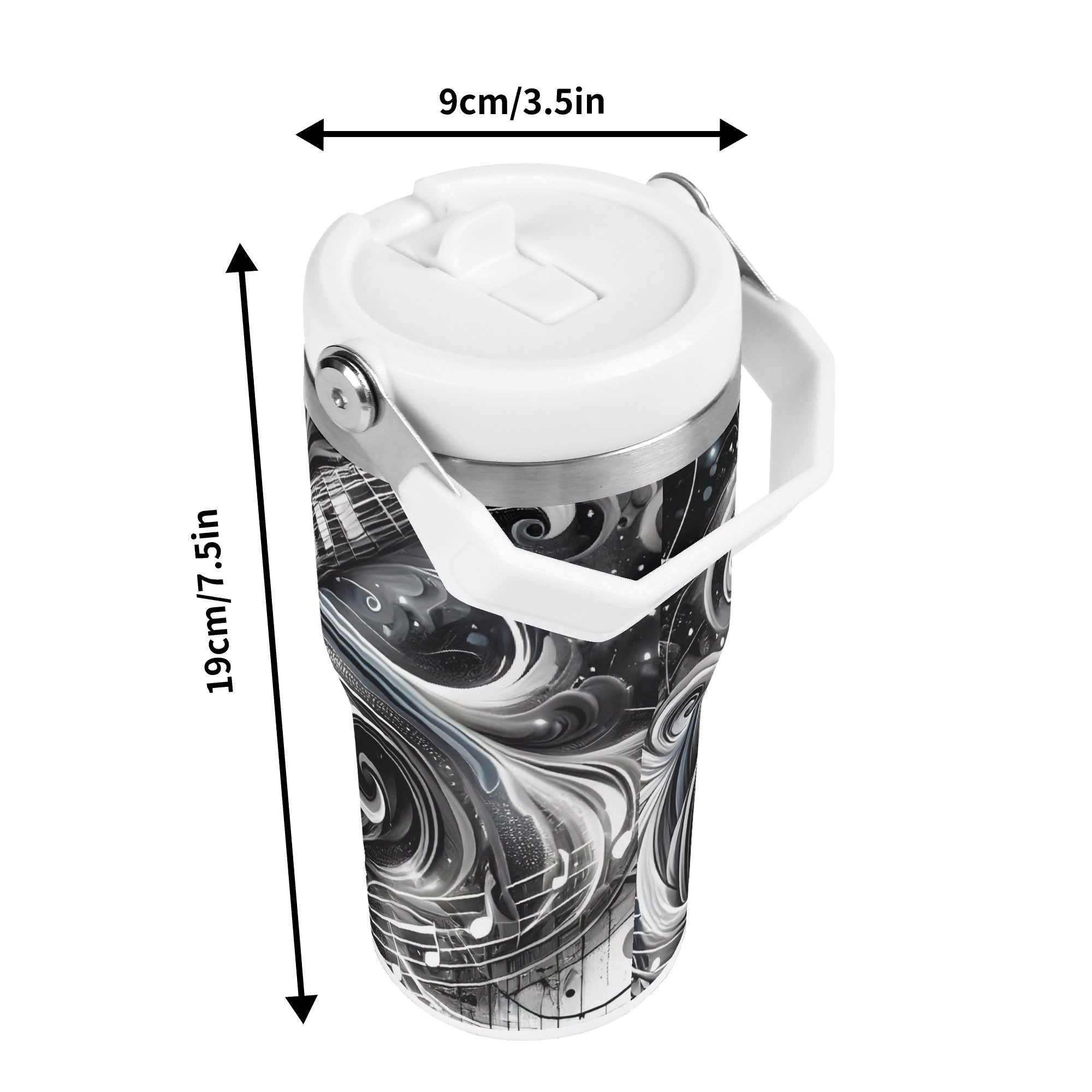 Personalised Black And White Guitar 20oz Stainless Steel Tumbler Screw On Lid With Straw Personalised 20oz Tumbler with Top Handle Music Printed Offshore