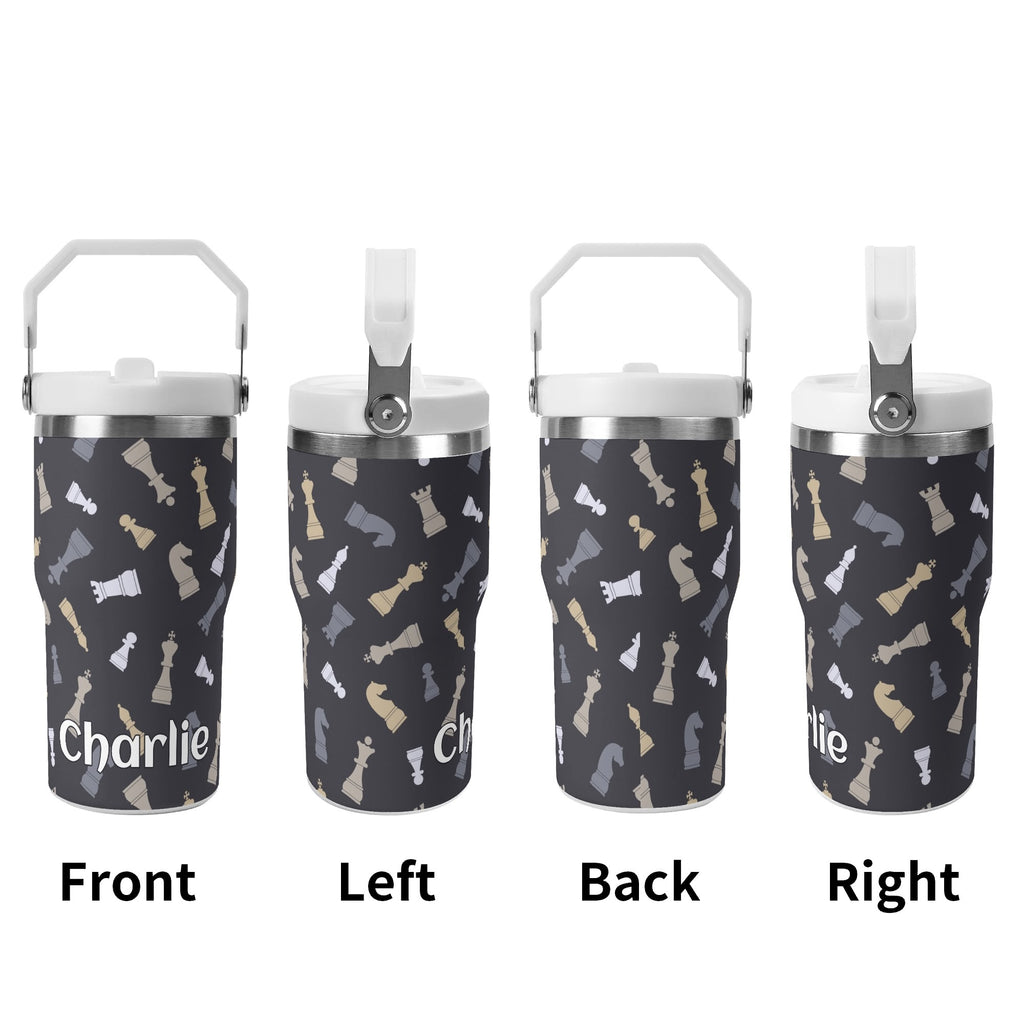 Personalised Chess Pattern 20oz Stainless Steel Tumbler Screw On Lid With Straw Personalised 20oz Tumbler with Top Handle Chess Games Printed Offshore
