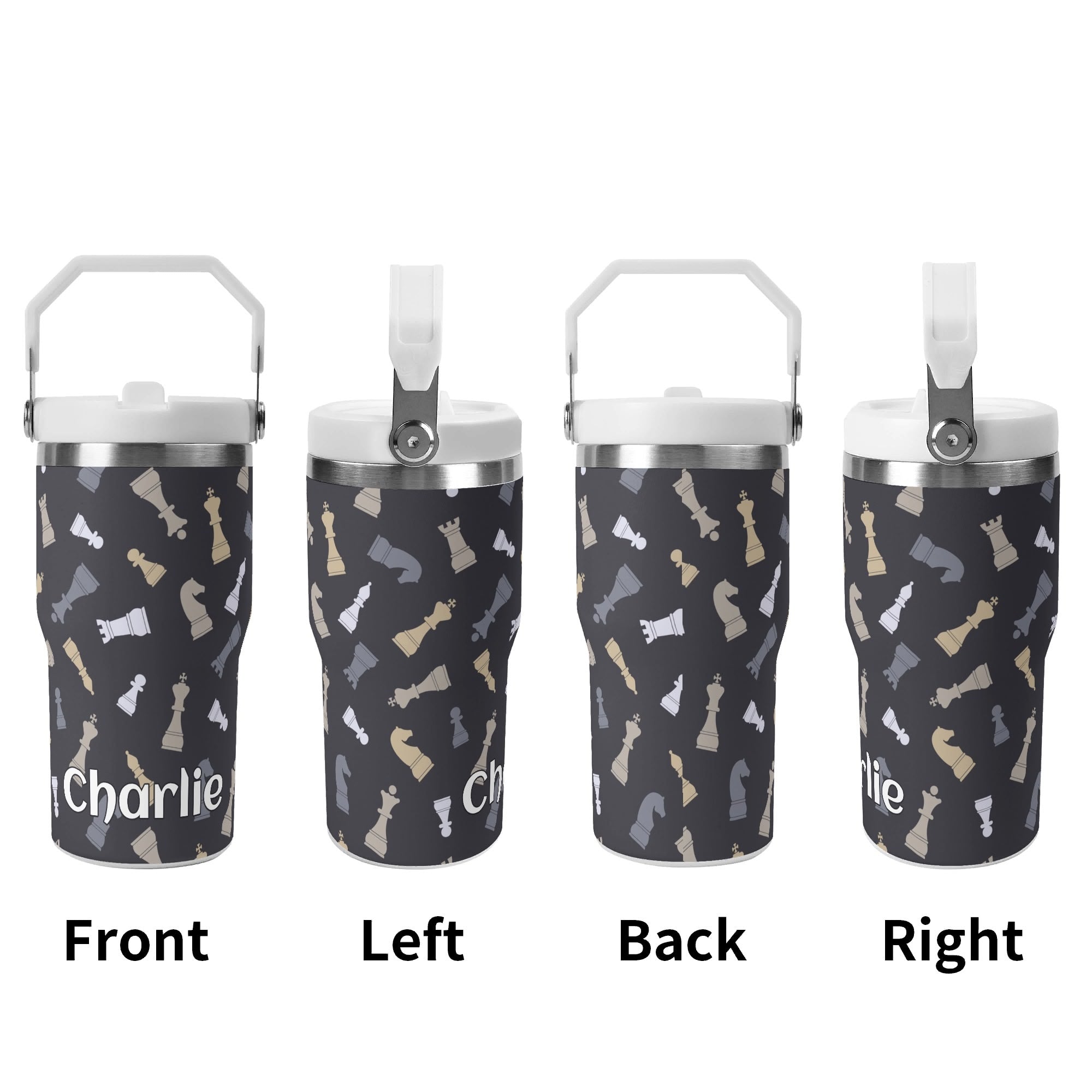Personalised Chess Pattern 20oz Stainless Steel Tumbler Screw On Lid With Straw Personalised 20oz Tumbler with Top Handle Chess Games Printed Offshore