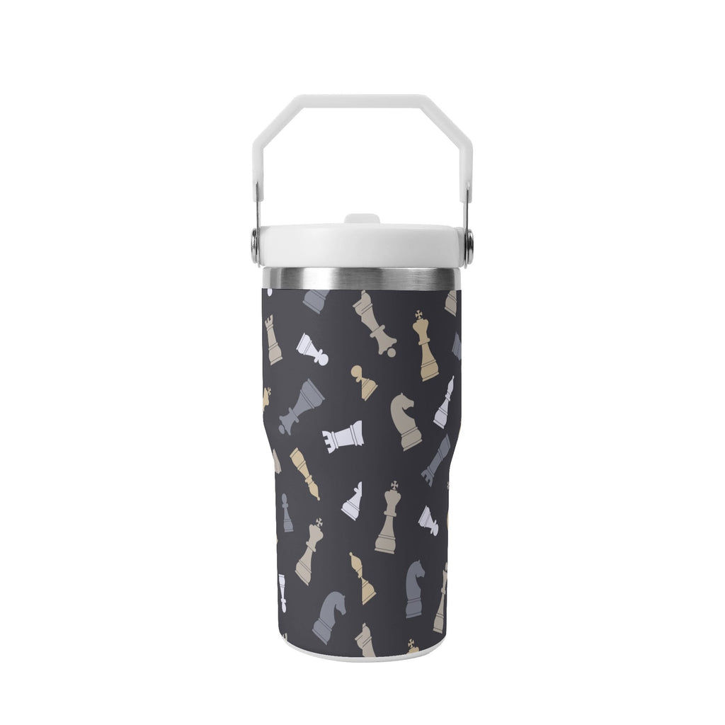 Personalised Chess Pattern 20oz Stainless Steel Tumbler Screw On Lid With Straw Personalised 20oz Tumbler with Top Handle Chess Games Printed Offshore
