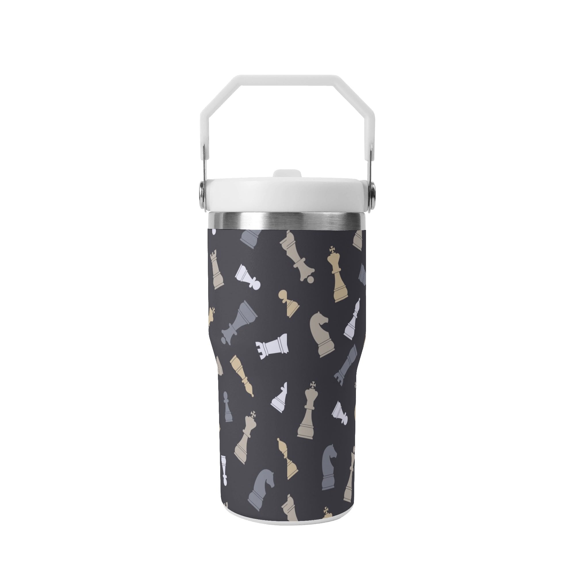 Personalised - Chess Pattern - 20oz Stainless Steel Tumbler Screw On Lid With Straw Personalised 20oz Tumbler with Top Handle Chess Games Printed Offshore