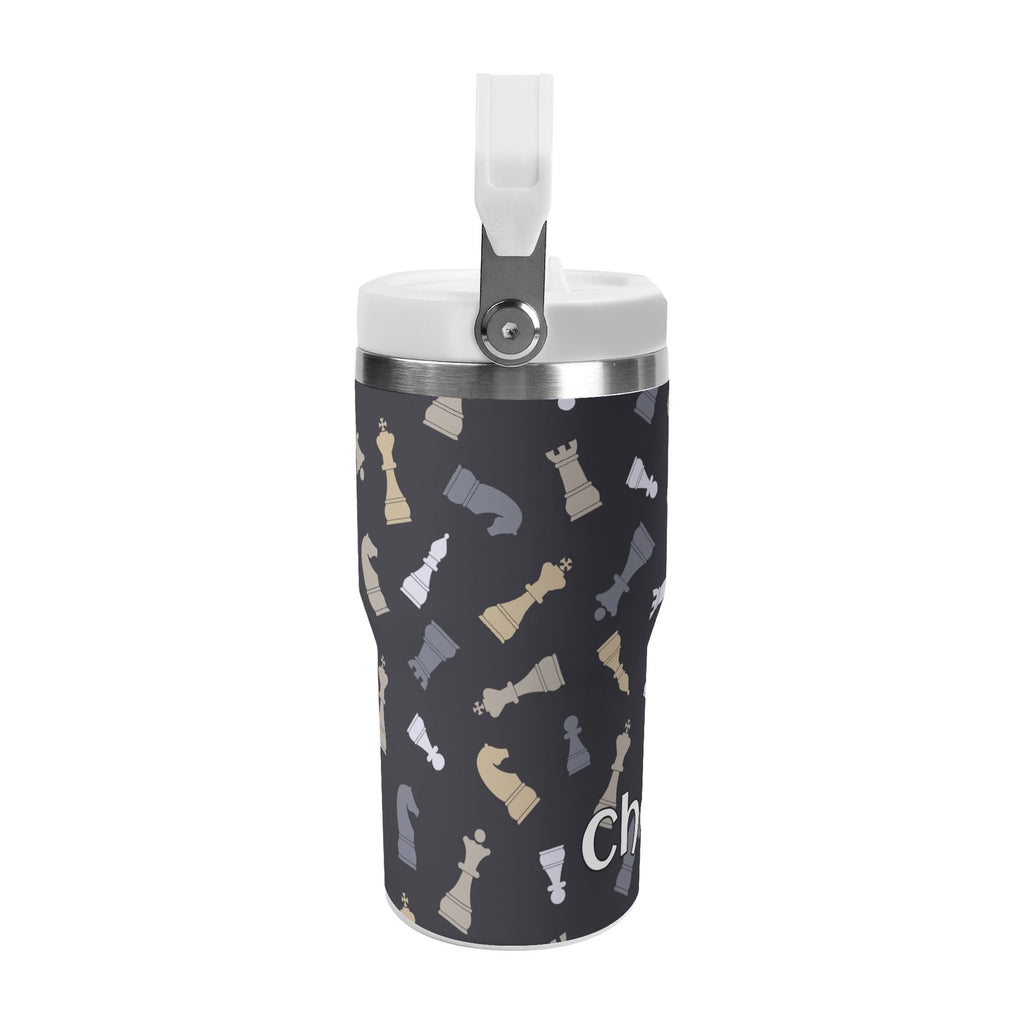 Personalised Chess Pattern 20oz Stainless Steel Tumbler Screw On Lid With Straw Personalised 20oz Tumbler with Top Handle Chess Games Printed Offshore