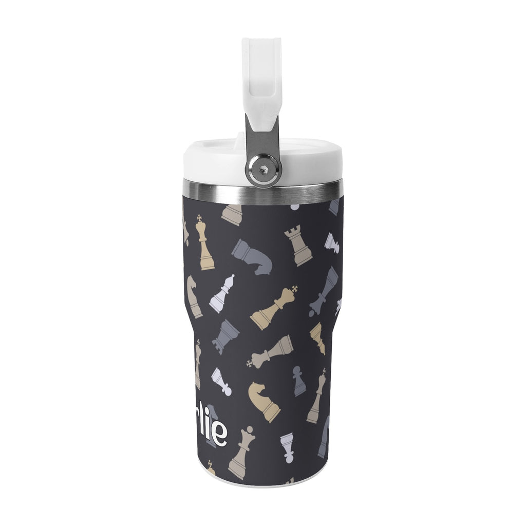 Personalised Chess Pattern 20oz Stainless Steel Tumbler Screw On Lid With Straw Personalised 20oz Tumbler with Top Handle Chess Games Printed Offshore