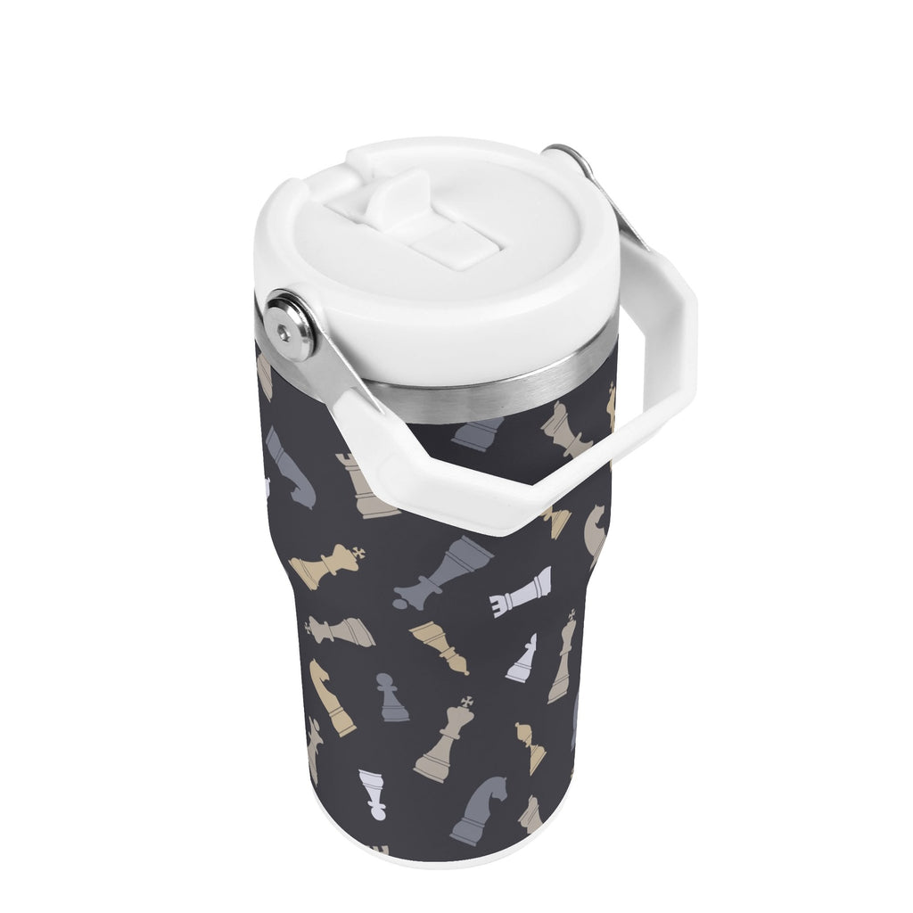 Personalised Chess Pattern 20oz Stainless Steel Tumbler Screw On Lid With Straw Personalised 20oz Tumbler with Top Handle Chess Games Printed Offshore
