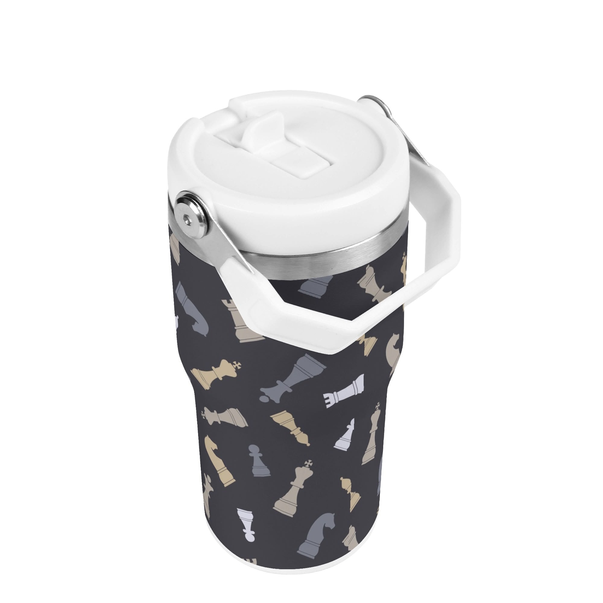 Personalised Chess Pattern 20oz Stainless Steel Tumbler Screw On Lid With Straw Personalised 20oz Tumbler with Top Handle Chess Games Printed Offshore