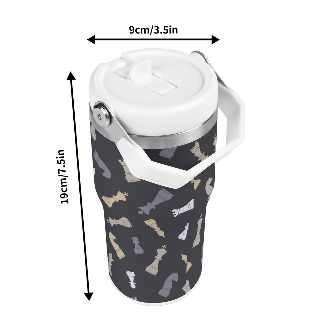 Personalised Chess Pattern 20oz Stainless Steel Tumbler Screw On Lid With Straw Personalised 20oz Tumbler with Top Handle Chess Games Printed Offshore