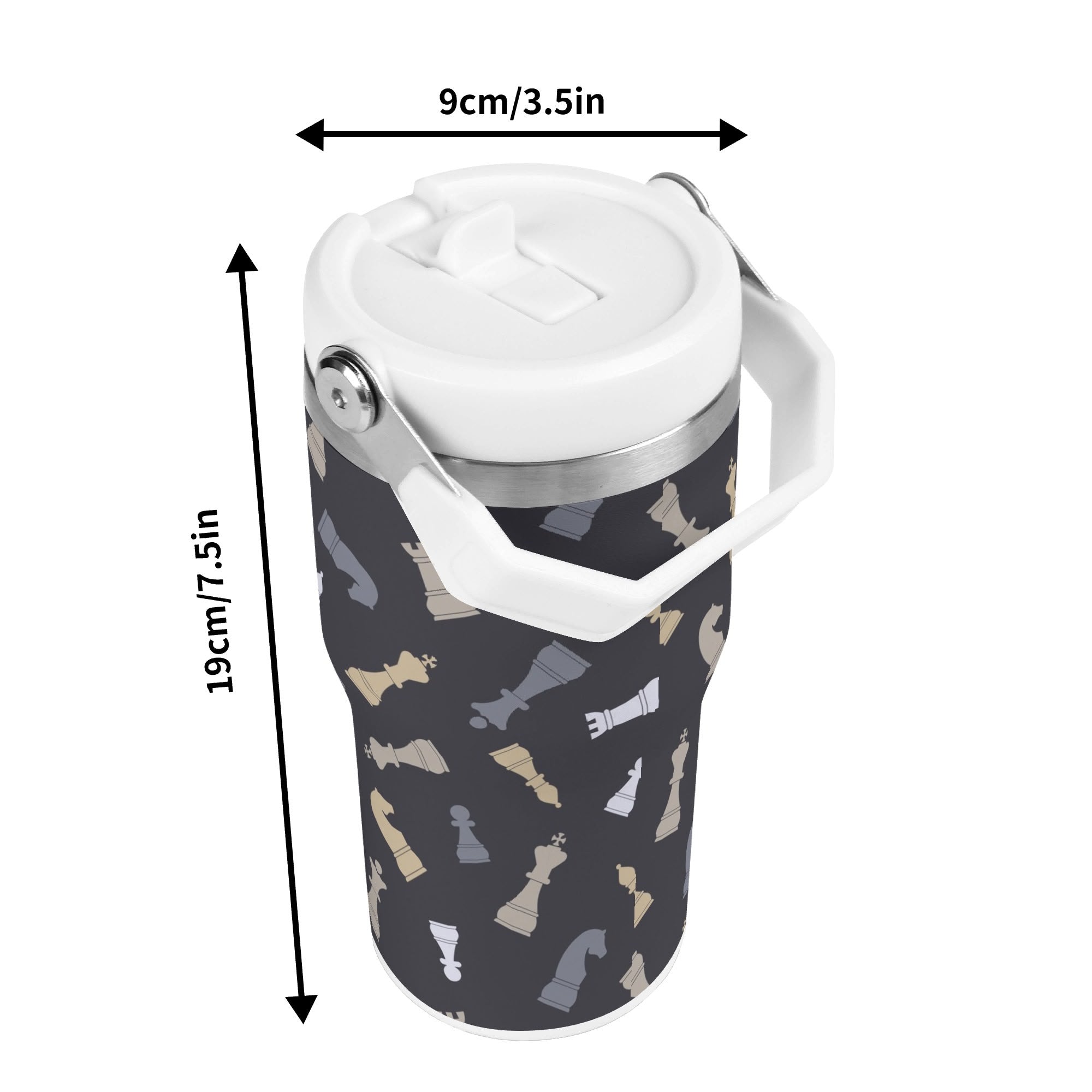 Personalised Chess Pattern 20oz Stainless Steel Tumbler Screw On Lid With Straw Personalised 20oz Tumbler with Top Handle Chess Games Printed Offshore