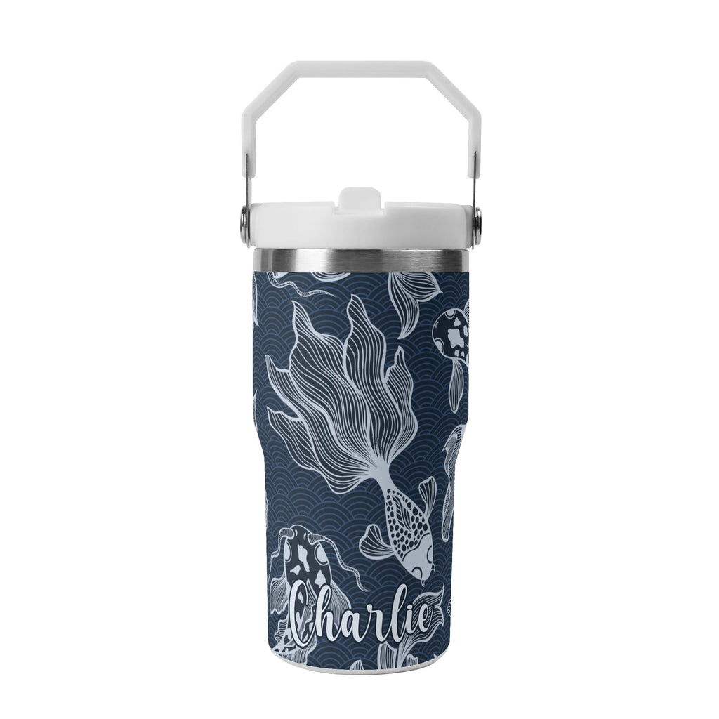 Personalised Blue Fish 20oz Stainless Steel Tumbler Screw On Lid With Straw Default Title Personalised 20oz Tumbler with Top Handle animal Printed Offshore