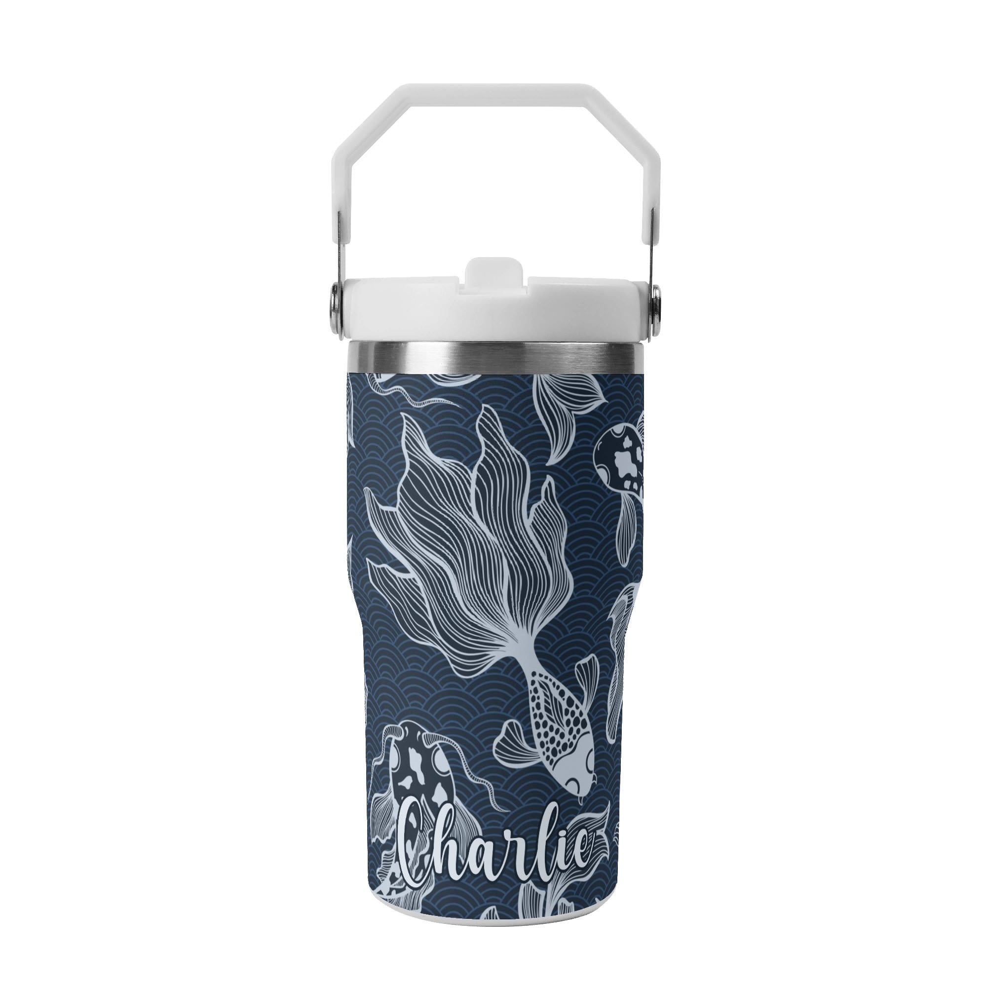 Personalised Blue Fish 20oz Stainless Steel Tumbler Screw On Lid With Straw Default Title Personalised 20oz Tumbler with Top Handle animal Printed Offshore