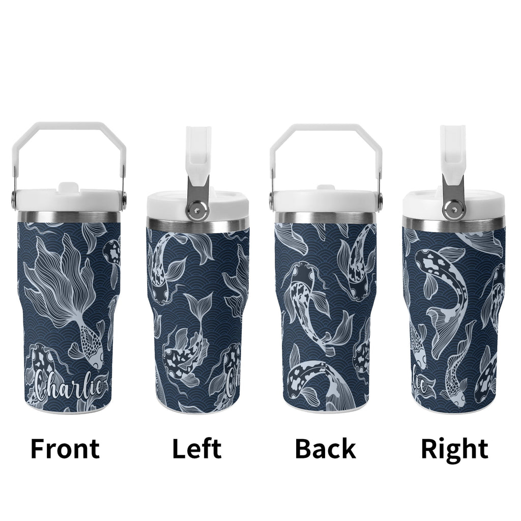 Personalised Blue Fish 20oz Stainless Steel Tumbler Screw On Lid With Straw Personalised 20oz Tumbler with Top Handle animal Printed Offshore